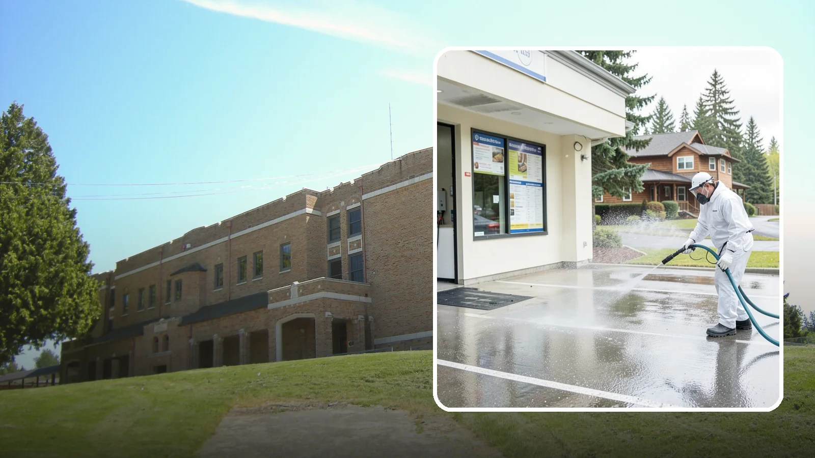 Drive-Thru Cleaning in Maple Valley, King County, WA - Targeted cleaning of drive-thru lanes, order windows, and menu-board pads where spilled food, grease, and PNW moss build up fast.