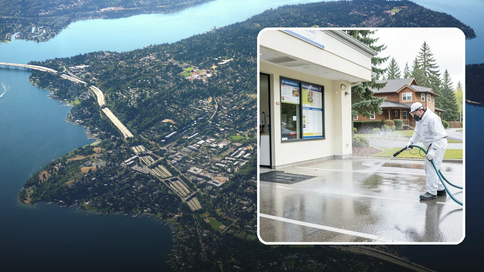 Drive-Thru Cleaning in Mercer Island, King County, WA - Targeted cleaning of drive-thru lanes, order windows, and menu-board pads where spilled food, grease, and PNW moss build up fast.