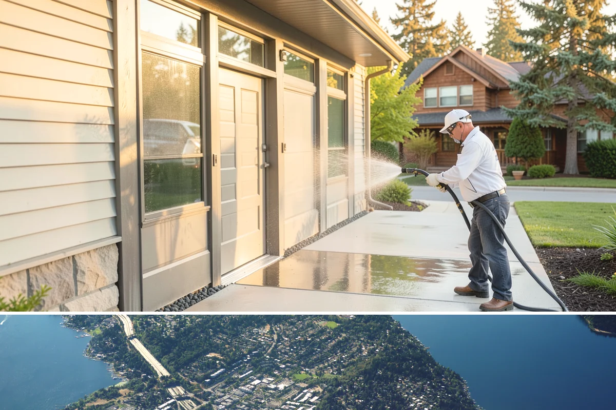 Drive-Thru Cleaning in Mercer Island, King County, WA - Best cleaned every quarter year-round, with extra attention in fall when leaf litter and rain accelerate algae in the lane.