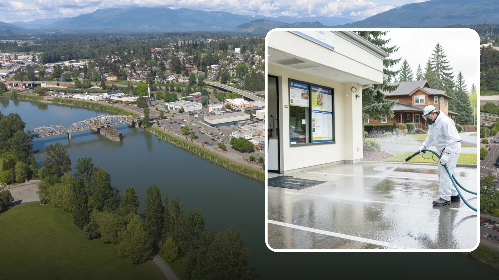Drive-Thru Cleaning in Mount Vernon, Skagit County, WA - Targeted cleaning of drive-thru lanes, order windows, and menu-board pads where spilled food, grease, and PNW moss build up fast.