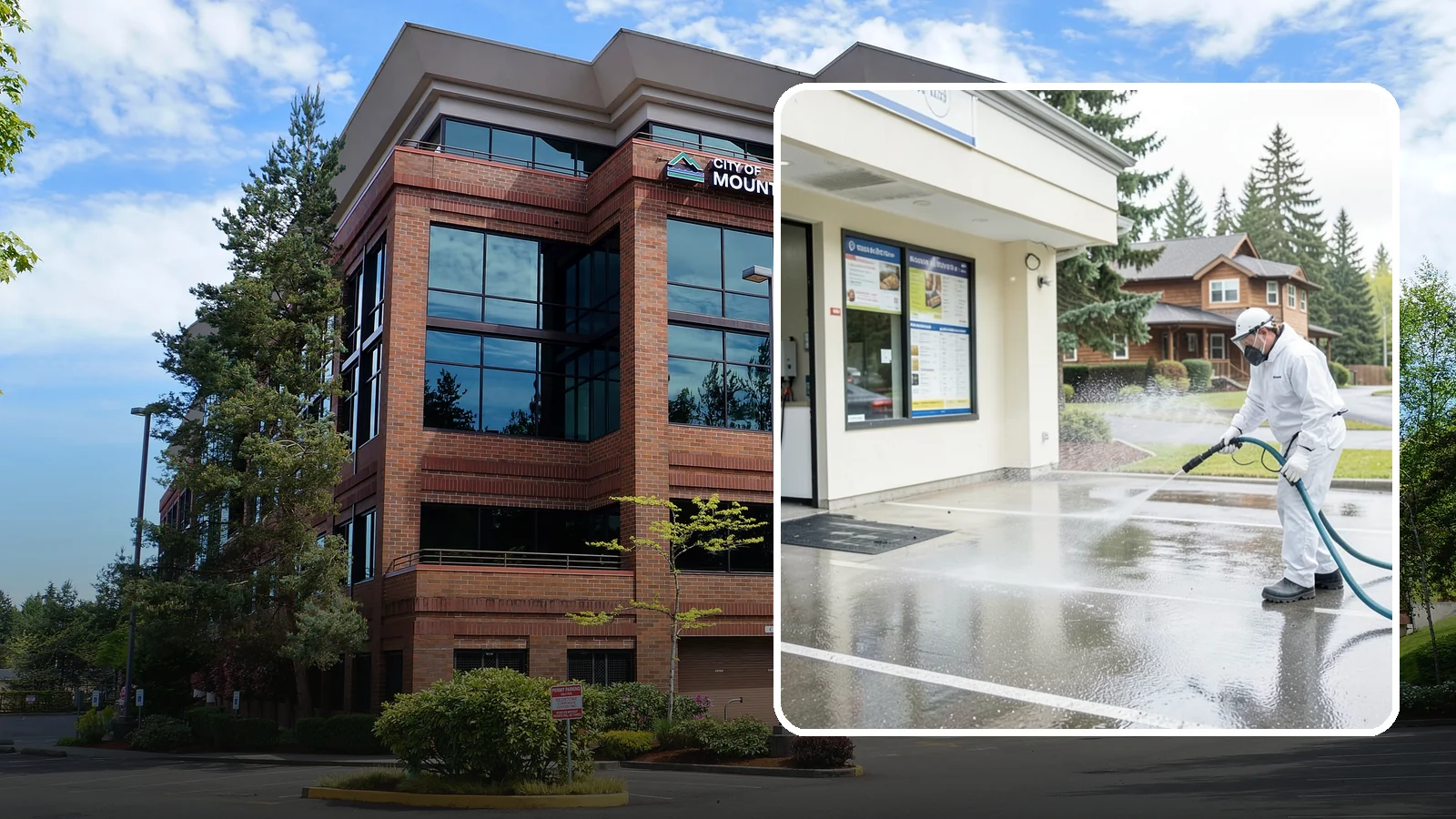 Drive-Thru Cleaning in Mountlake Terrace, Snohomish County, WA - Targeted cleaning of drive-thru lanes, order windows, and menu-board pads where spilled food, grease, and PNW moss build up fast.