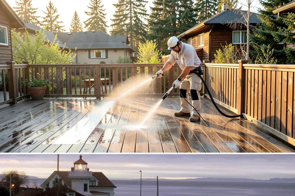Drive-Thru Cleaning in Mukilteo, Snohomish County, WA - Best cleaned every quarter year-round, with extra attention in fall when leaf litter and rain accelerate algae in the lane.