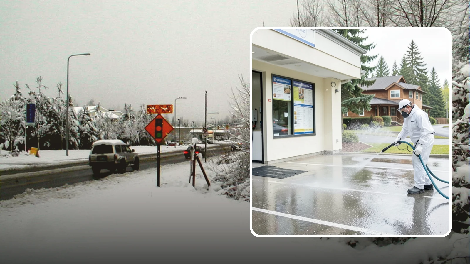 Drive-Thru Cleaning in Newcastle, King County, WA - Targeted cleaning of drive-thru lanes, order windows, and menu-board pads where spilled food, grease, and PNW moss build up fast.