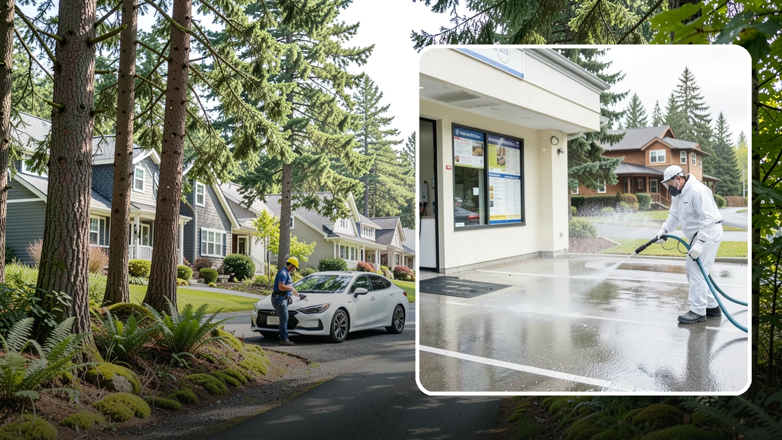 Drive-Thru Cleaning in Normandy Park, King County, WA - Targeted cleaning of drive-thru lanes, order windows, and menu-board pads where spilled food, grease, and PNW moss build up fast.
