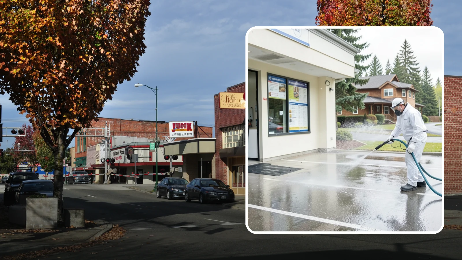 Drive-Thru Cleaning in Puyallup, Pierce County, WA - Targeted cleaning of drive-thru lanes, order windows, and menu-board pads where spilled food, grease, and PNW moss build up fast.