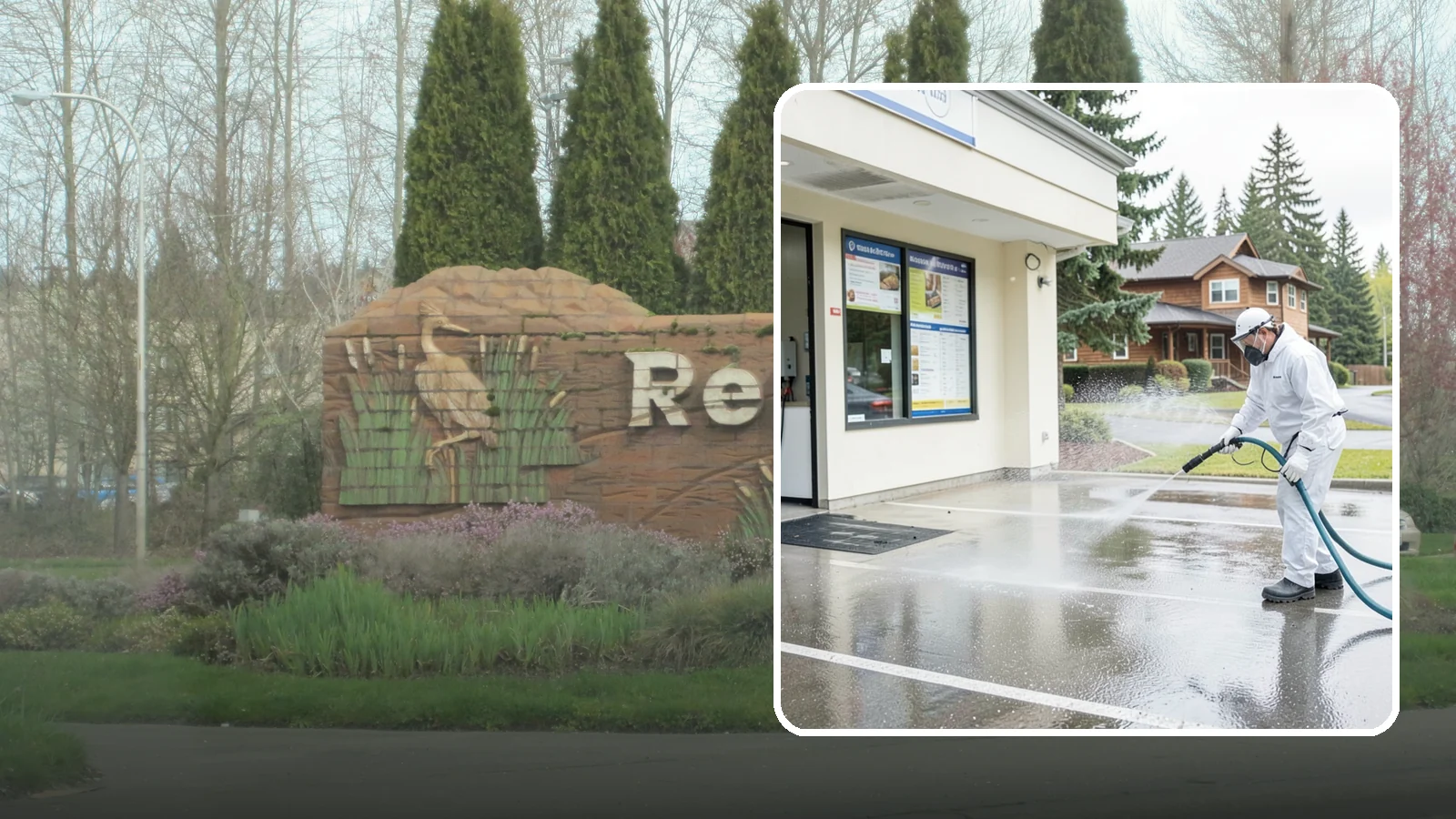 Drive-Thru Cleaning in Renton, King County, WA - Targeted cleaning of drive-thru lanes, order windows, and menu-board pads where spilled food, grease, and PNW moss build up fast.