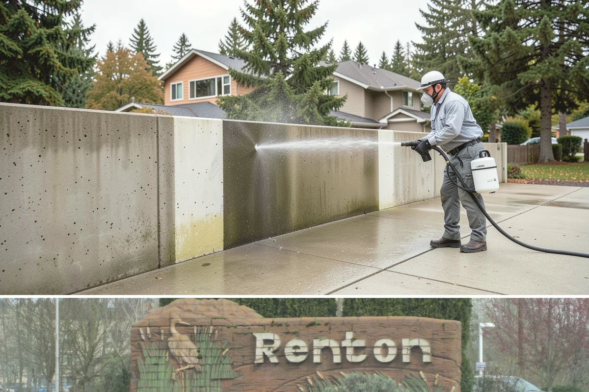 Drive-Thru Cleaning in Renton, King County, WA - Best cleaned every quarter year-round, with extra attention in fall when leaf litter and rain accelerate algae in the lane.