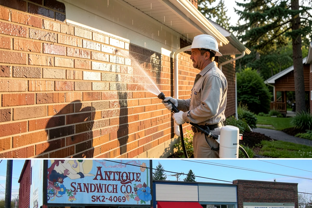 Drive-Thru Cleaning in Ruston, Pierce County, WA - Best cleaned every quarter year-round, with extra attention in fall when leaf litter and rain accelerate algae in the lane.