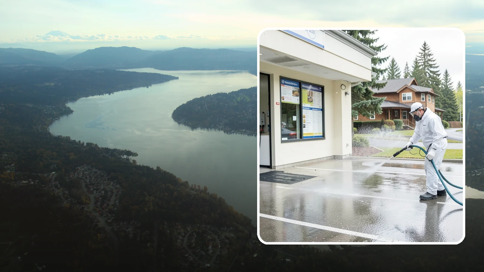 Drive-Thru Cleaning in Sammamish, King County, WA - Targeted cleaning of drive-thru lanes, order windows, and menu-board pads where spilled food, grease, and PNW moss build up fast.