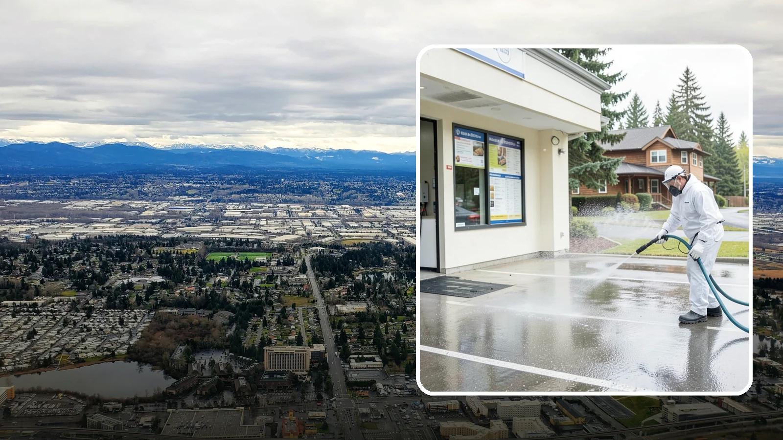 Drive-Thru Cleaning in SeaTac, King County, WA - Targeted cleaning of drive-thru lanes, order windows, and menu-board pads where spilled food, grease, and PNW moss build up fast.