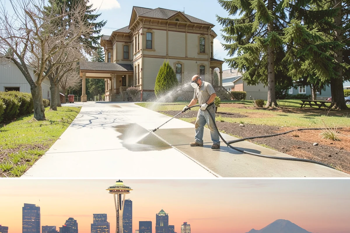 Drive-Thru Cleaning in Seattle, King County, WA - Best cleaned every quarter year-round, with extra attention in fall when leaf litter and rain accelerate algae in the lane.