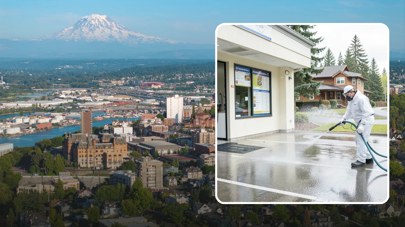 Drive-Thru Cleaning in Tacoma, Pierce County, WA - Targeted cleaning of drive-thru lanes, order windows, and menu-board pads where spilled food, grease, and PNW moss build up fast.