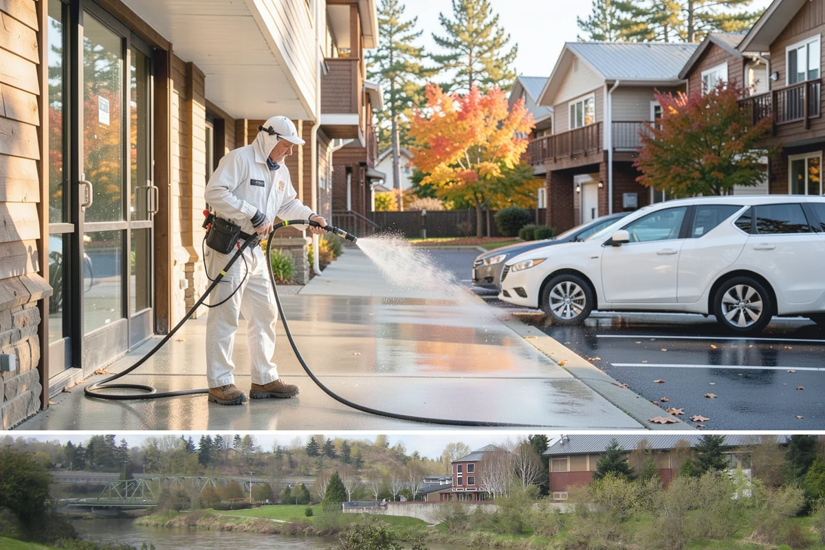 Drive-Thru Cleaning in Tukwila, King County, WA - Best cleaned every quarter year-round, with extra attention in fall when leaf litter and rain accelerate algae in the lane.