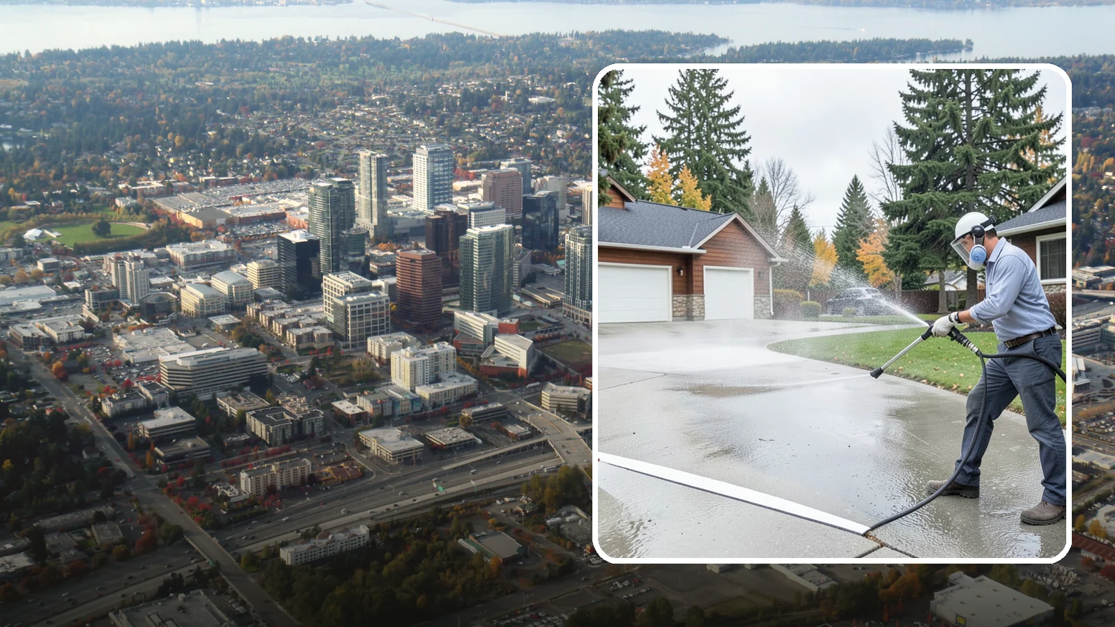 Driveway & Walkway Package in Bellevue, King County, WA - We surface clean your driveway and connecting walkways together for a uniform, moss-free entrance to your home.
