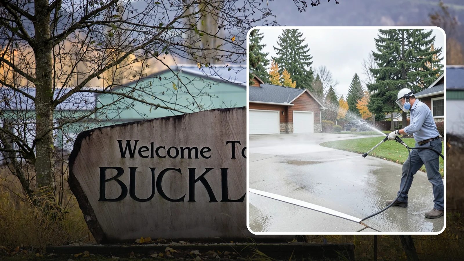 Driveway & Walkway Package in Buckley, Pierce County, WA - We surface clean your driveway and connecting walkways together for a uniform, moss-free entrance to your home.