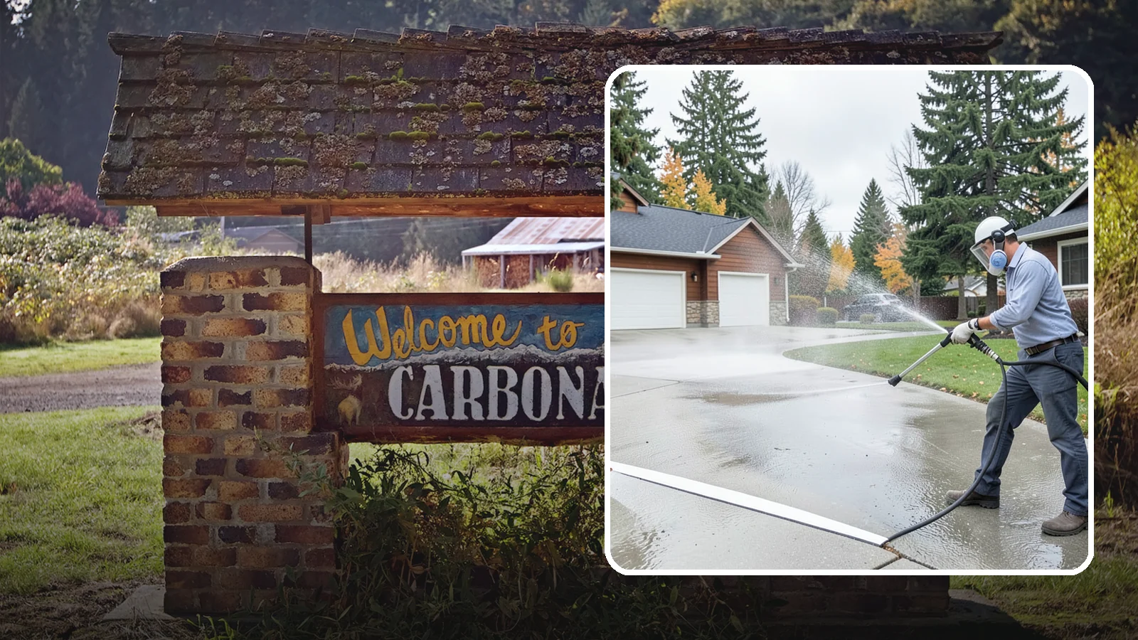 Driveway & Walkway Package in Carbonado, Pierce County, WA - We surface clean your driveway and connecting walkways together for a uniform, moss-free entrance to your home.