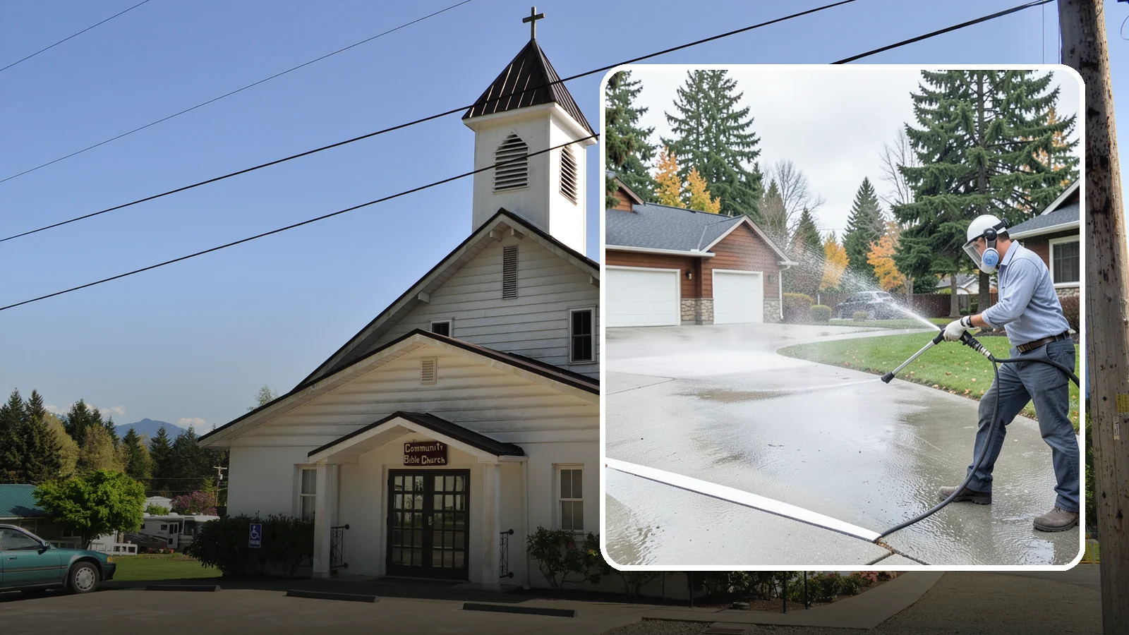 Driveway & Walkway Package in Concrete, Skagit County, WA - We surface clean your driveway and connecting walkways together for a uniform, moss-free entrance to your home.