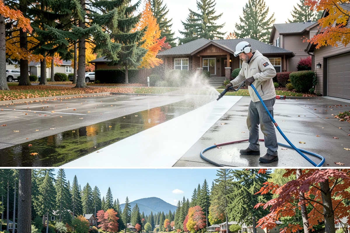 Driveway & Walkway Package in Covington, King County, WA - Clean the drive and walkways in spring to clear winter moss before it becomes a slipping hazard.