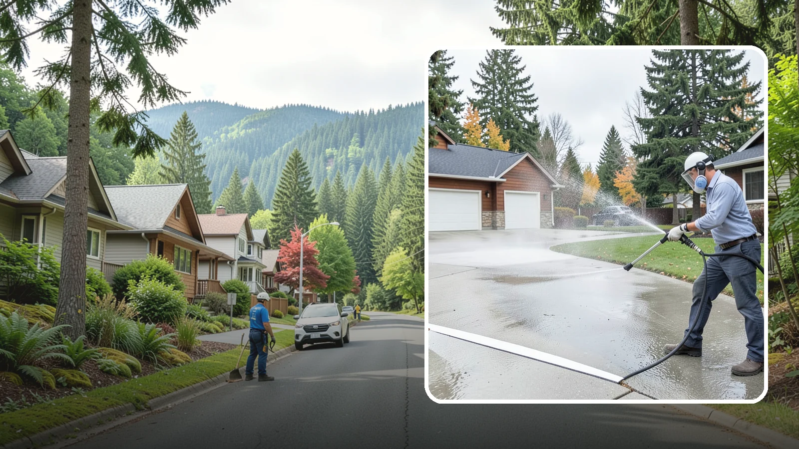 Driveway & Walkway Package in Darrington, Snohomish County, WA - We surface clean your driveway and connecting walkways together for a uniform, moss-free entrance to your home.