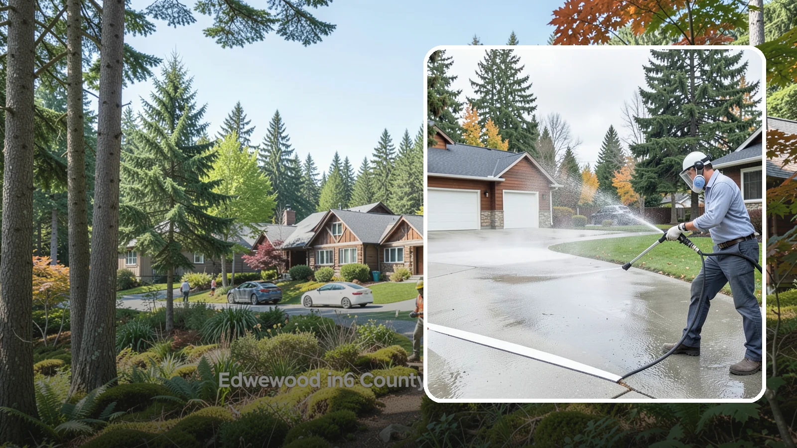 Driveway & Walkway Package in Edgewood, Pierce County, WA - We surface clean your driveway and connecting walkways together for a uniform, moss-free entrance to your home.