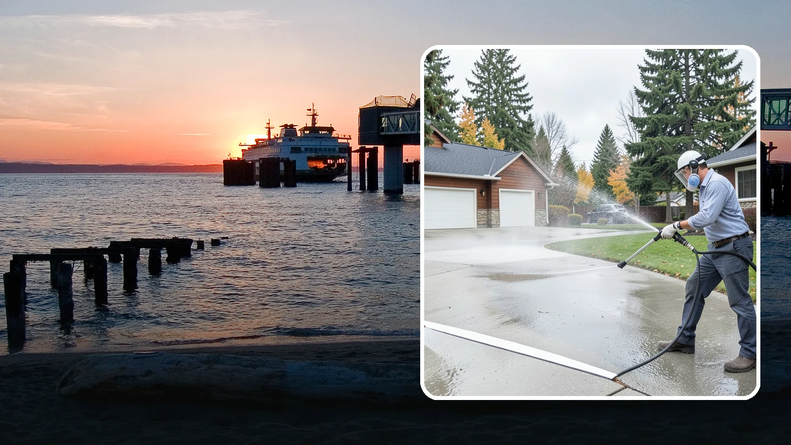 Driveway & Walkway Package in Edmonds, Snohomish County, WA - We surface clean your driveway and connecting walkways together for a uniform, moss-free entrance to your home.