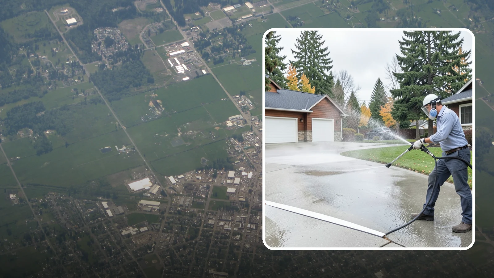 Driveway & Walkway Package in Enumclaw, King County, WA - We surface clean your driveway and connecting walkways together for a uniform, moss-free entrance to your home.
