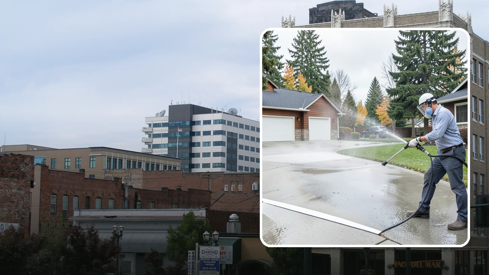 Driveway & Walkway Package in Everett, Snohomish County, WA - We surface clean your driveway and connecting walkways together for a uniform, moss-free entrance to your home.