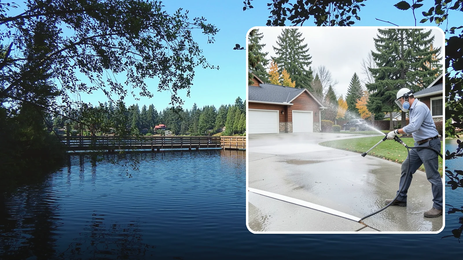 Driveway & Walkway Package in Federal Way, King County, WA - We surface clean your driveway and connecting walkways together for a uniform, moss-free entrance to your home.