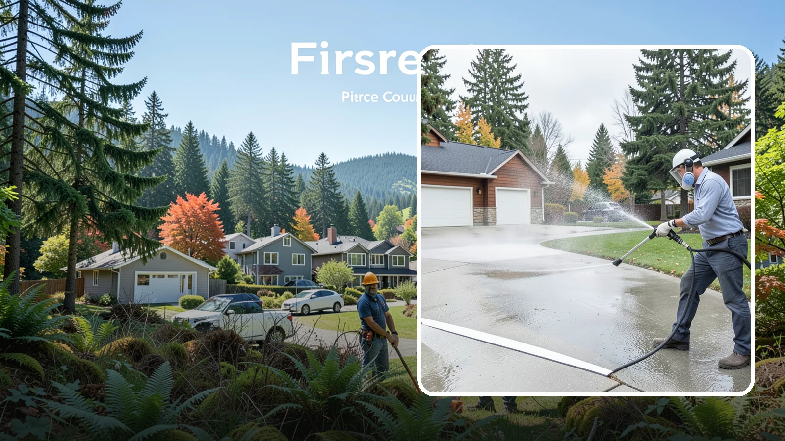 Driveway & Walkway Package in Fircrest, Pierce County, WA - We surface clean your driveway and connecting walkways together for a uniform, moss-free entrance to your home.