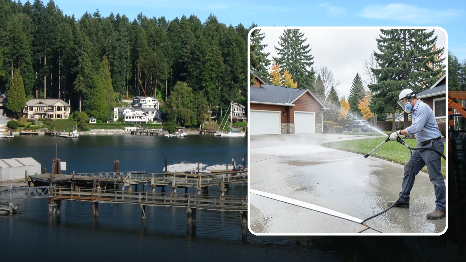 Driveway & Walkway Package in Gig Harbor, Pierce County, WA - We surface clean your driveway and connecting walkways together for a uniform, moss-free entrance to your home.