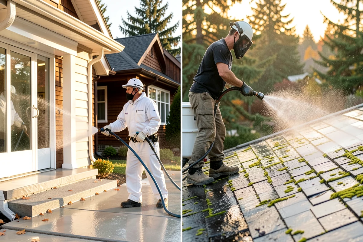 Driveway & Walkway Package in Gig Harbor, Pierce County, WA - Sweep and clear the concrete of debris