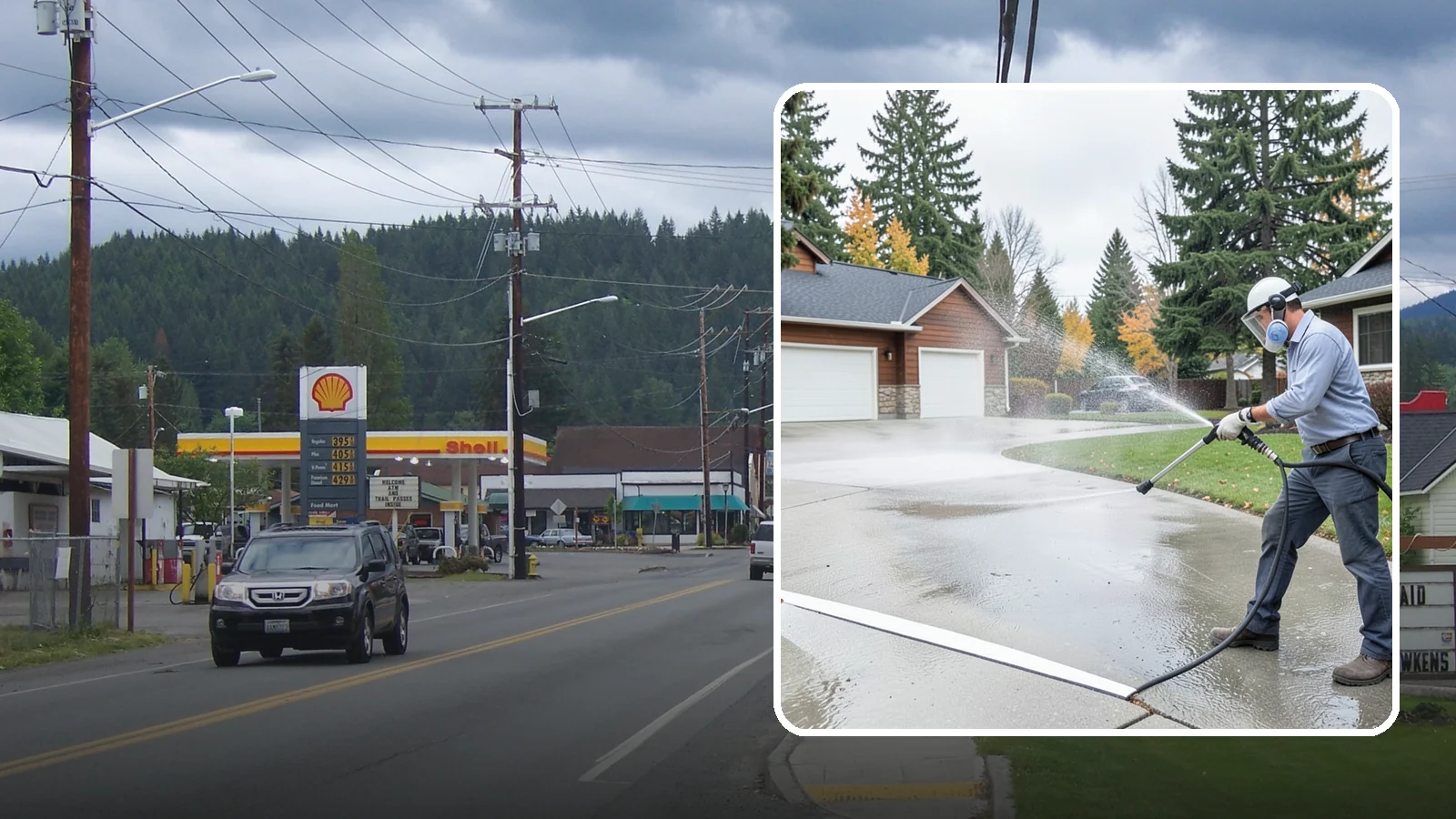 Driveway & Walkway Package in Granite Falls, Snohomish County, WA - We surface clean your driveway and connecting walkways together for a uniform, moss-free entrance to your home.