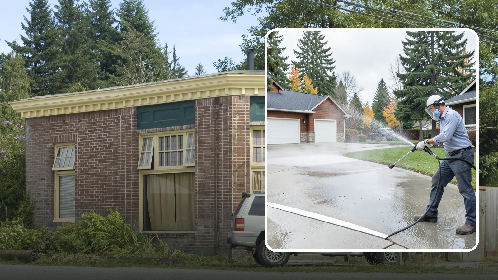 Driveway & Walkway Package in Hamilton, Skagit County, WA - We surface clean your driveway and connecting walkways together for a uniform, moss-free entrance to your home.