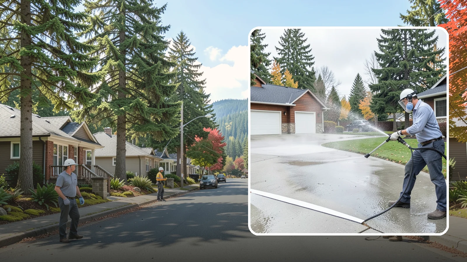 Driveway & Walkway Package in Hunts Point, King County, WA - We surface clean your driveway and connecting walkways together for a uniform, moss-free entrance to your home.