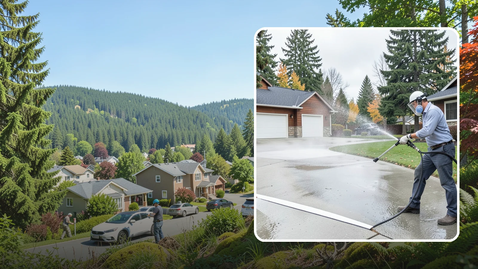 Driveway & Walkway Package in Index, Snohomish County, WA - We surface clean your driveway and connecting walkways together for a uniform, moss-free entrance to your home.