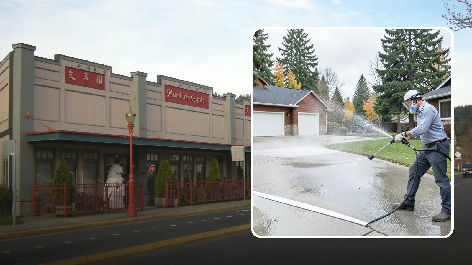 Driveway & Walkway Package in Issaquah, King County, WA - We surface clean your driveway and connecting walkways together for a uniform, moss-free entrance to your home.