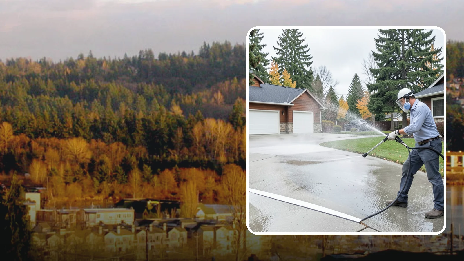 Driveway & Walkway Package in Kenmore, King County, WA - We surface clean your driveway and connecting walkways together for a uniform, moss-free entrance to your home.