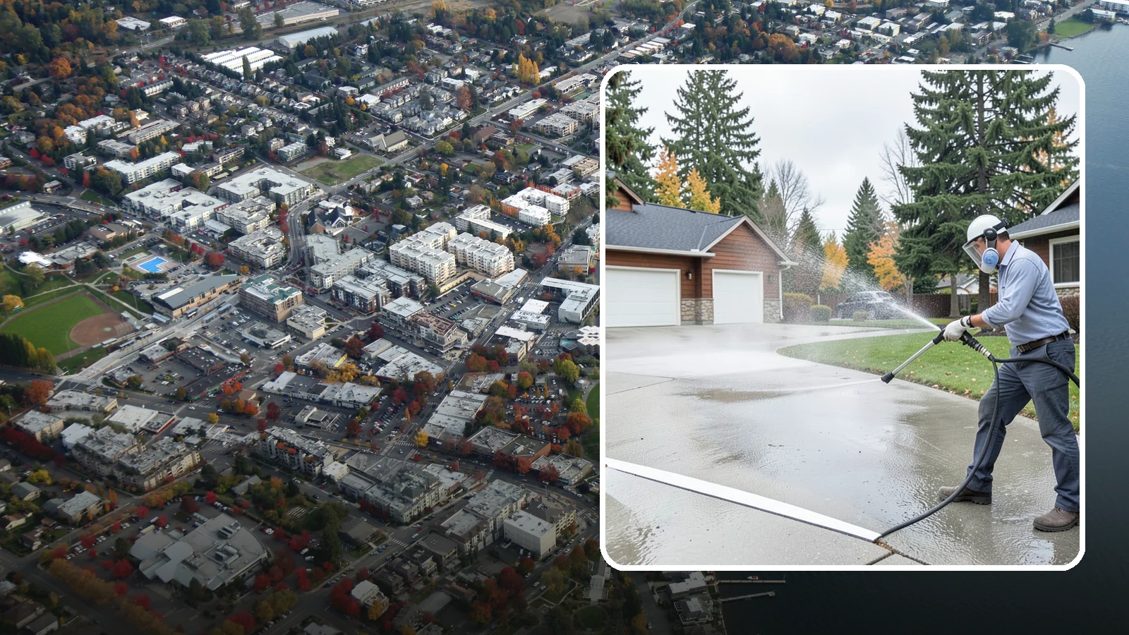 Driveway & Walkway Package in Kirkland, King County, WA - We surface clean your driveway and connecting walkways together for a uniform, moss-free entrance to your home.