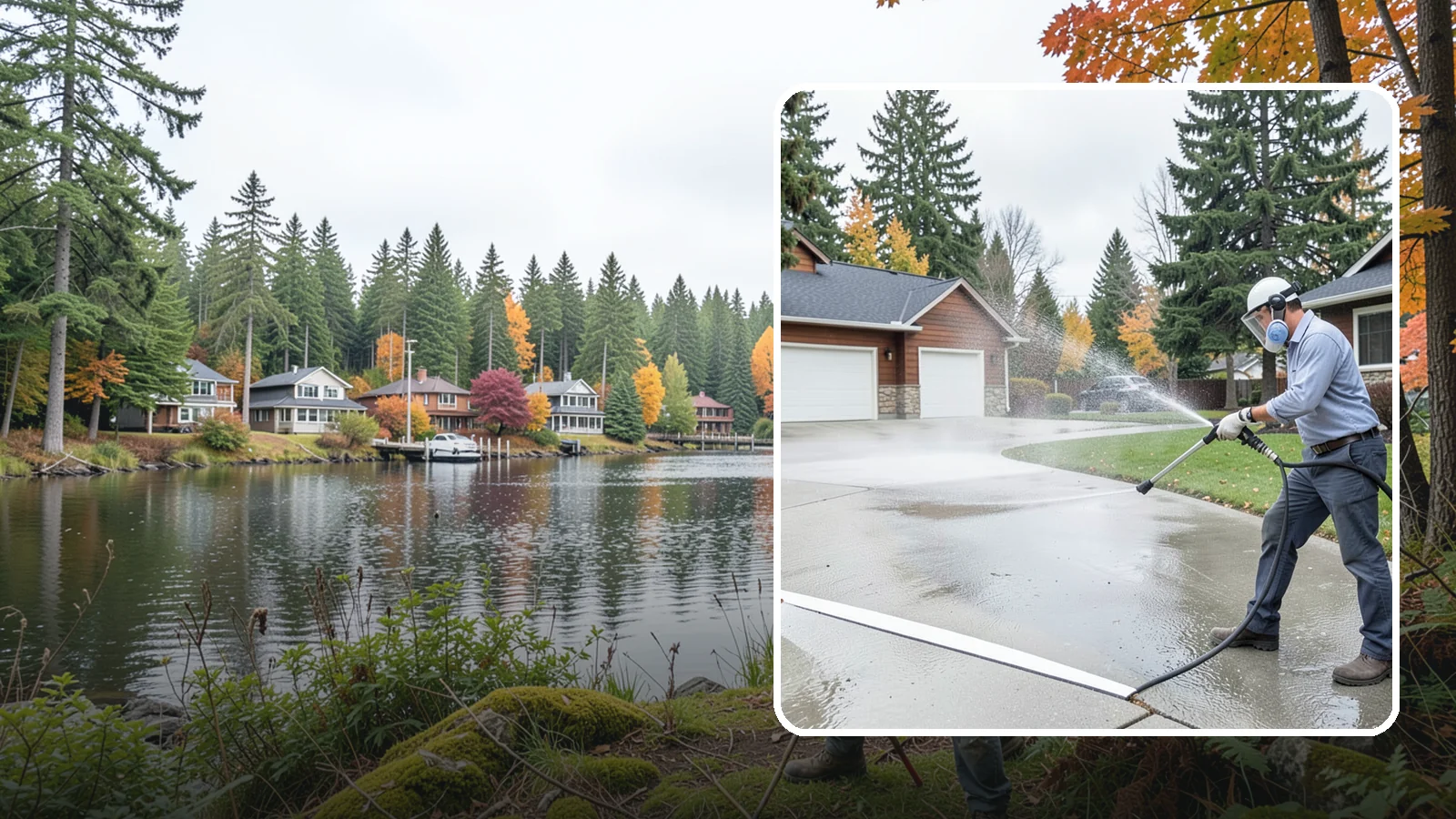 Driveway & Walkway Package in La Conner, Skagit County, WA - We surface clean your driveway and connecting walkways together for a uniform, moss-free entrance to your home.