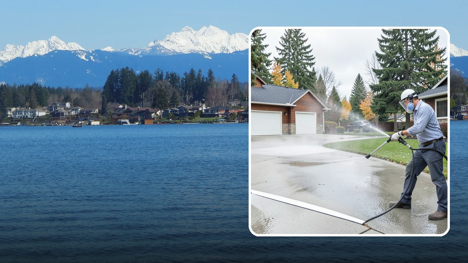 Driveway & Walkway Package in Lake Stevens, Snohomish County, WA - We surface clean your driveway and connecting walkways together for a uniform, moss-free entrance to your home.