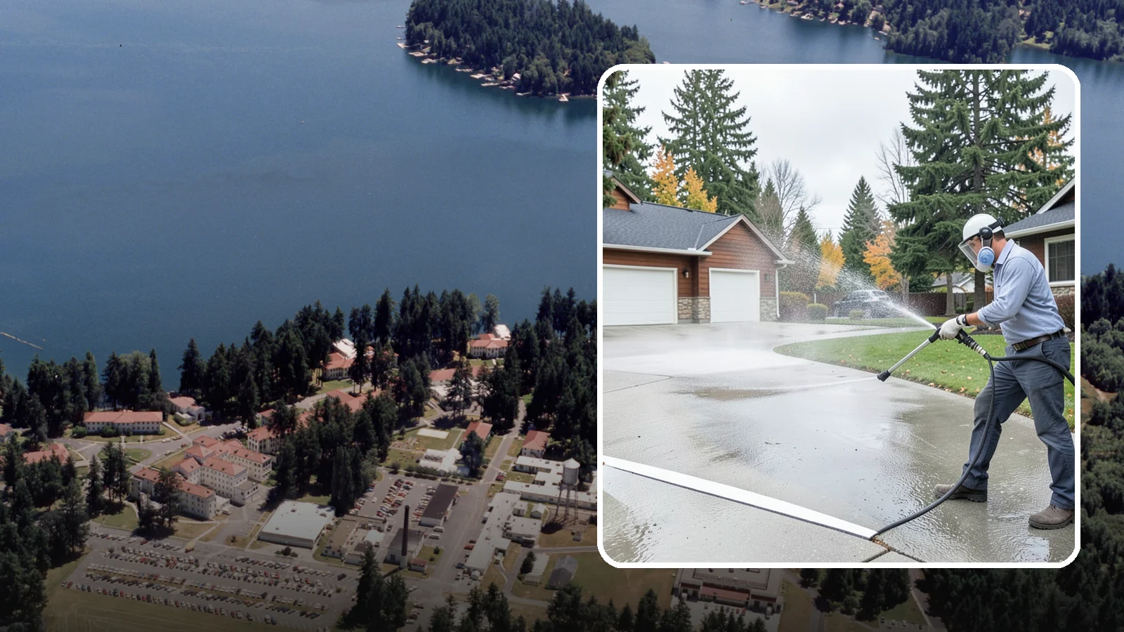 Driveway & Walkway Package in Lakewood, Pierce County, WA - We surface clean your driveway and connecting walkways together for a uniform, moss-free entrance to your home.