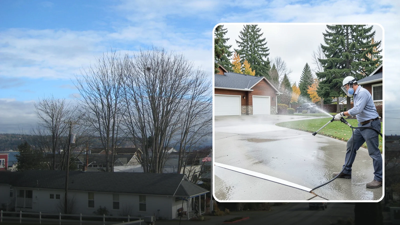 Driveway & Walkway Package in Langley, Island County, WA - We surface clean your driveway and connecting walkways together for a uniform, moss-free entrance to your home.