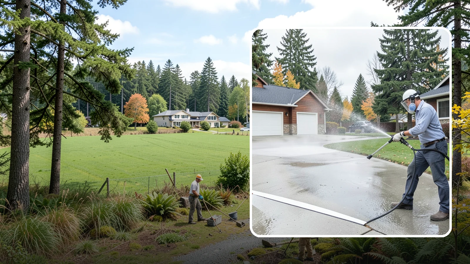 Driveway & Walkway Package in Lyman, Skagit County, WA - We surface clean your driveway and connecting walkways together for a uniform, moss-free entrance to your home.