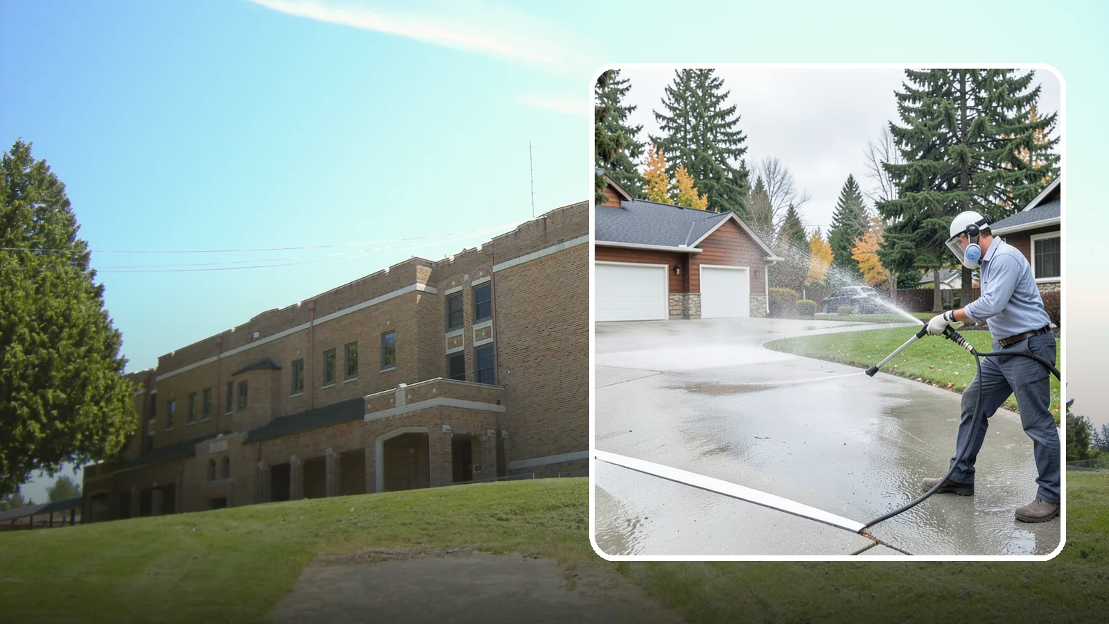 Driveway & Walkway Package in Maple Valley, King County, WA - We surface clean your driveway and connecting walkways together for a uniform, moss-free entrance to your home.