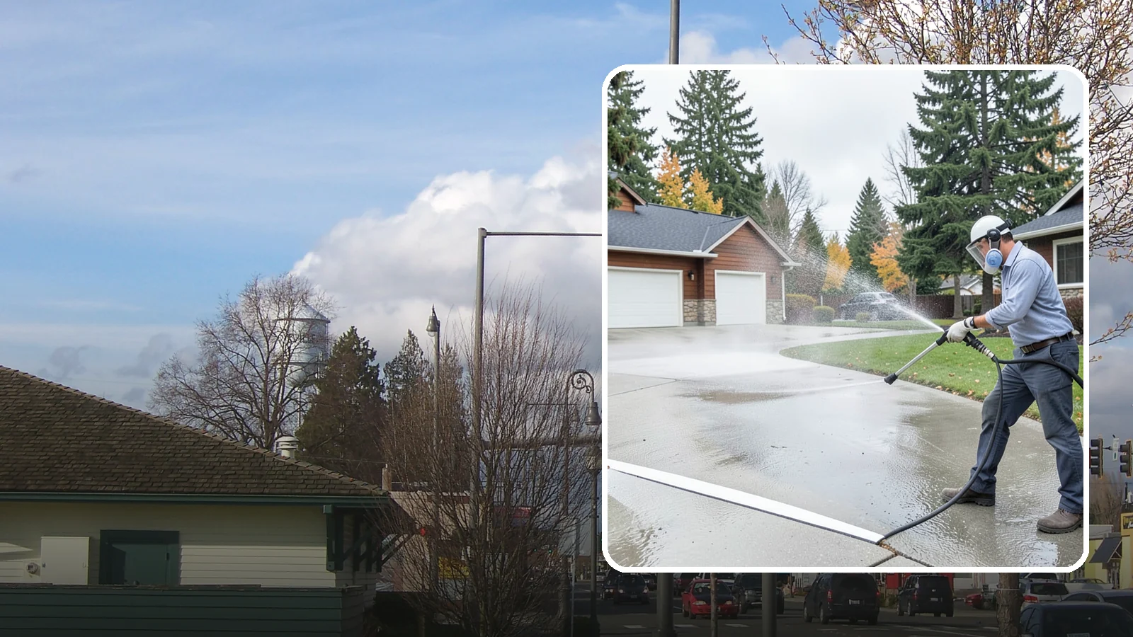 Driveway & Walkway Package in Marysville, Snohomish County, WA - We surface clean your driveway and connecting walkways together for a uniform, moss-free entrance to your home.
