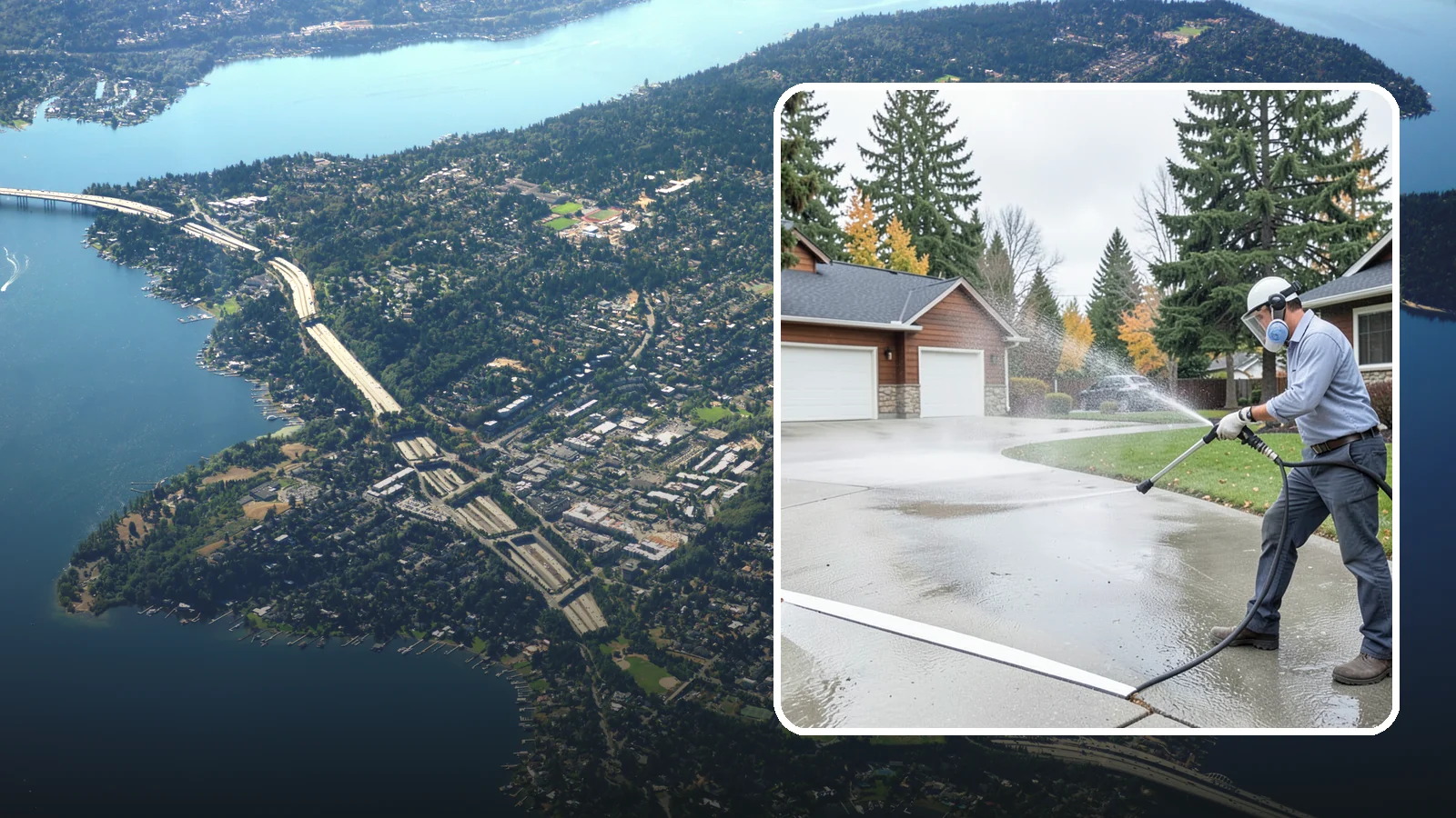 Driveway & Walkway Package in Mercer Island, King County, WA - We surface clean your driveway and connecting walkways together for a uniform, moss-free entrance to your home.