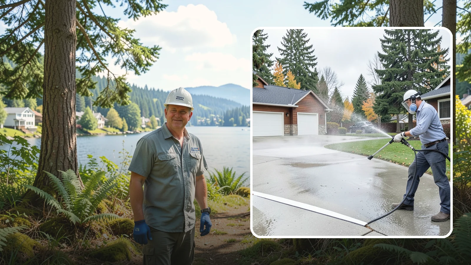 Driveway & Walkway Package in Milton, King County, WA - We surface clean your driveway and connecting walkways together for a uniform, moss-free entrance to your home.