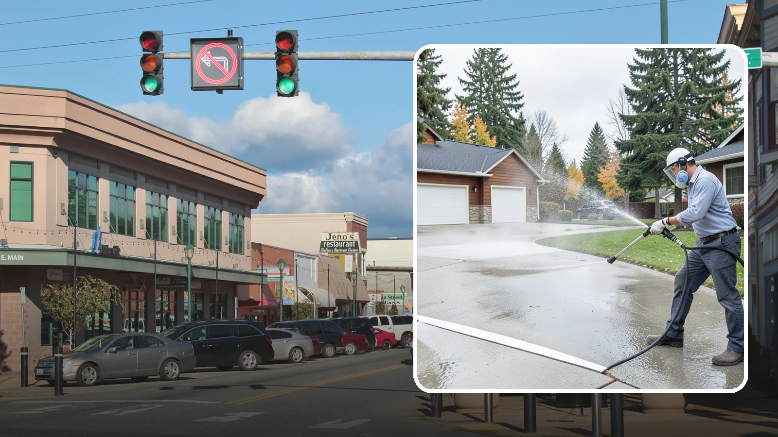 Driveway & Walkway Package in Monroe, Snohomish County, WA - We surface clean your driveway and connecting walkways together for a uniform, moss-free entrance to your home.