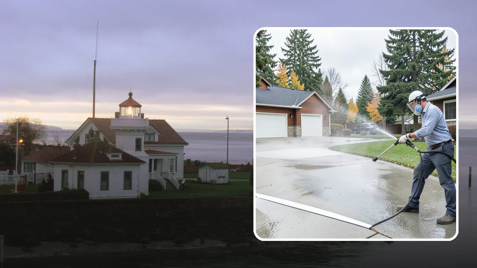 Driveway & Walkway Package in Mukilteo, Snohomish County, WA - We surface clean your driveway and connecting walkways together for a uniform, moss-free entrance to your home.