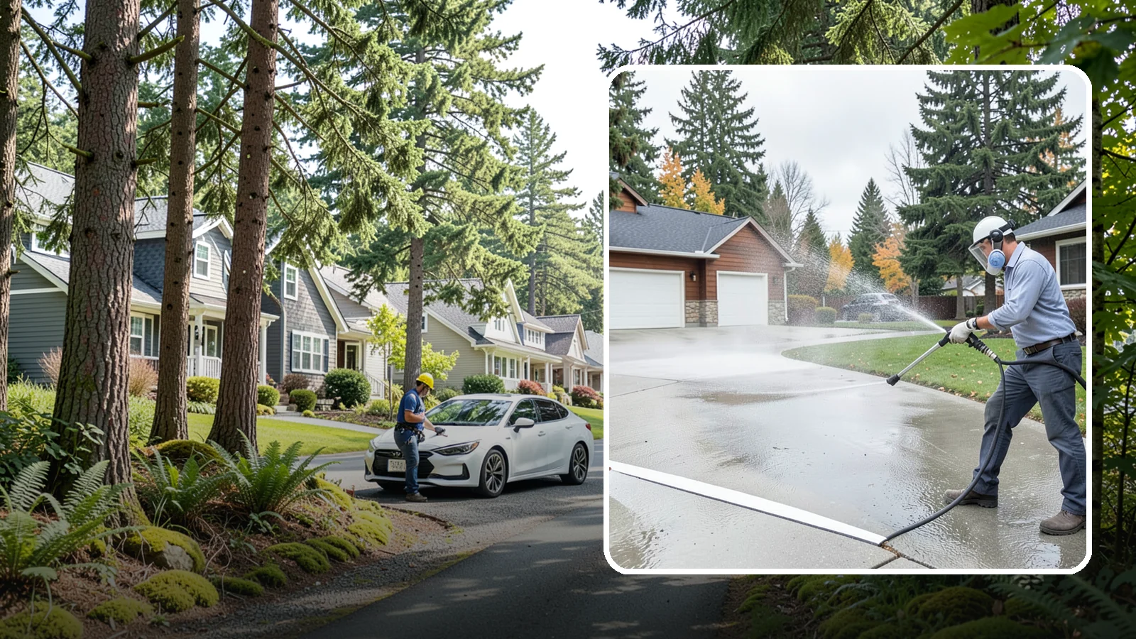 Driveway & Walkway Package in Normandy Park, King County, WA - We surface clean your driveway and connecting walkways together for a uniform, moss-free entrance to your home.